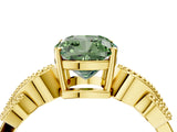 Yellow gold Fancy Green Cushion Cut Solitaire Milgrain Leaf Band with Prong Setting_4