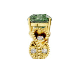 Yellow gold Fancy Green Cushion Cut Solitaire Milgrain Leaf Band with Prong Setting_5