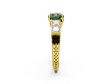 Yellow gold Fancy Green Cushion Cut Solitaire Princess Side Stone Engraved Band Prong Setting Ring_2