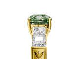 Yellow gold Fancy Green Cushion Cut Solitaire Princess Side Stone Engraved Band Prong Setting Ring_5