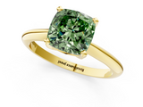 Yellow gold Fancy Green Cushion  Cut Solitaire Ring with Four-Prong Setting on a Classic Band_46