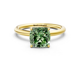 Yellow gold Fancy Green Cushion  Cut Solitaire Ring with Thin Band and Four-Prong Setting_16
