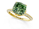 Yellow gold Fancy Green Cushion Cut Solitaire Split Shank Pave Diamond Engagement Ring with Four-Prong Setting_1