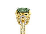 Yellow gold Fancy Green Cushion Cut Solitaire Split Shank Pave Diamond Engagement Ring with Four-Prong Setting_5