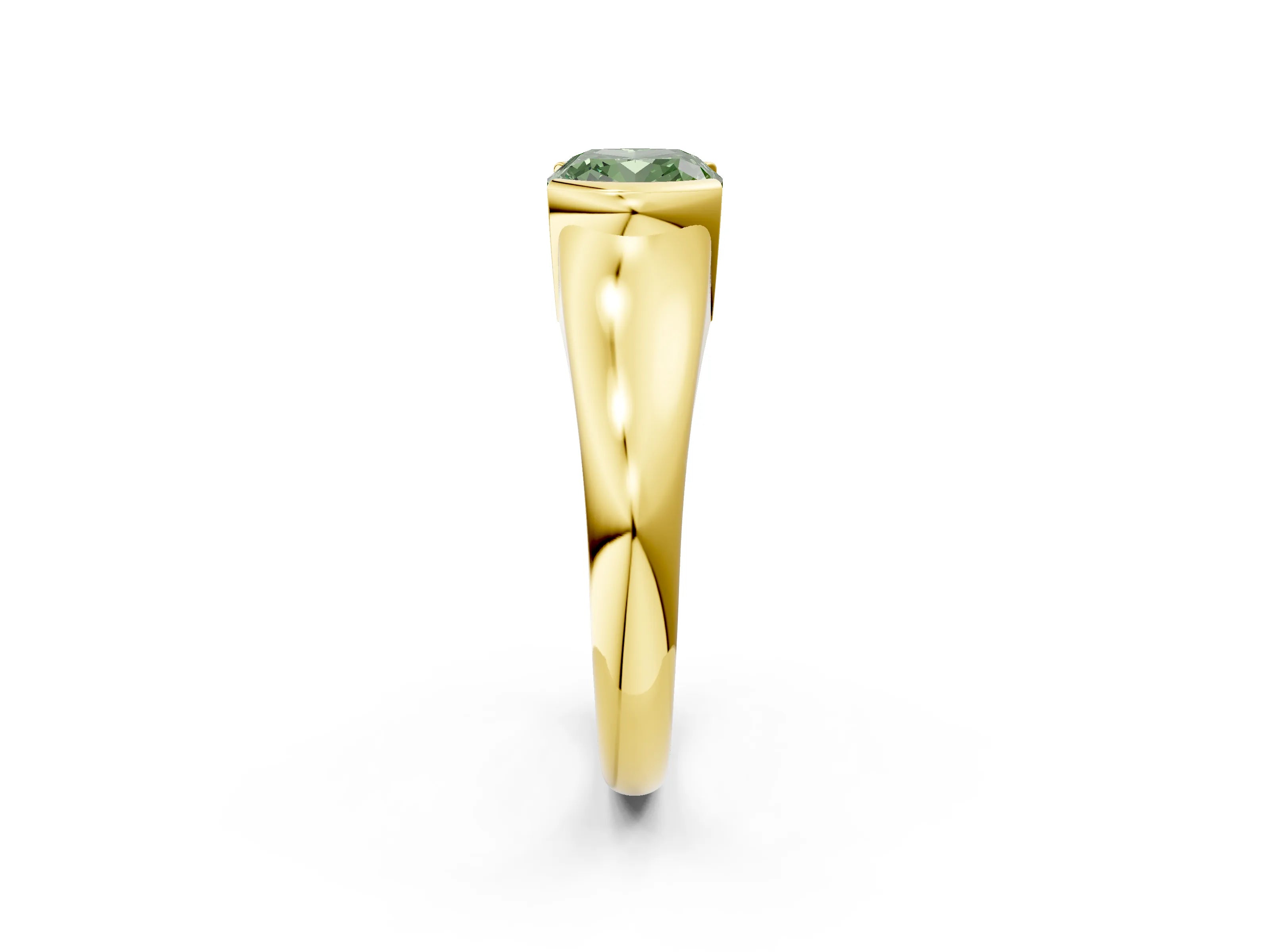 Yellow gold Fancy Green Cushion Cut Solitaire Tension Set Diamond Ring with Split Shank Band_2