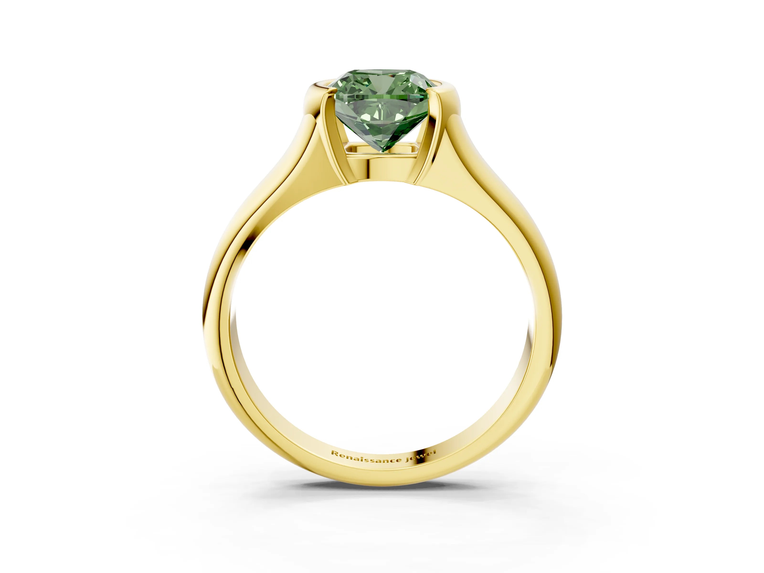 Yellow gold Fancy Green Cushion Cut Solitaire Tension Set Diamond Ring with Split Shank Band_3