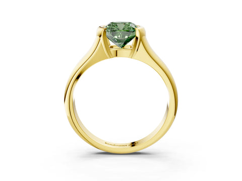 Yellow gold Fancy Green Cushion Cut Solitaire Tension Set Diamond Ring with Split Shank Band_3