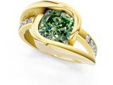 Yellow gold Fancy Green Cushion Cut Solitaire Tension-Set Diamond Split Shank Ring_1