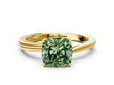 Yellow gold Fancy Green Cushion  Cut Solitaire Twist Band Ring with Four-Prong Setting_20