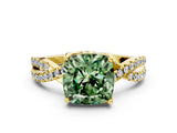 Yellow gold Fancy Green Cushion Cut Solitaire Twist Pave Diamond Engagement Ring with Prong Setting_24