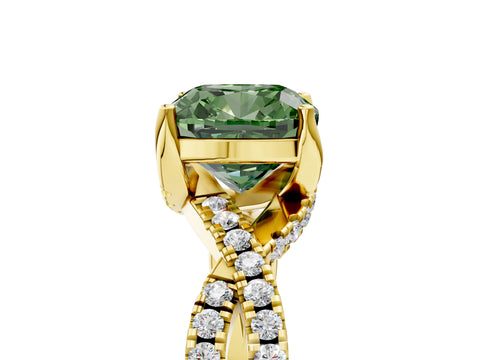 Yellow gold Fancy Green Cushion Cut Solitaire Twist Pave Diamond Engagement Ring with Prong Setting_29