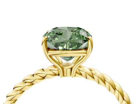 Yellow gold Fancy Green Cushion Cut Solitaire Twisted Band 4-Prong Ring_4