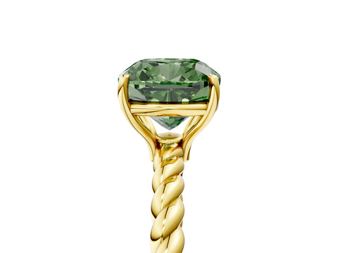 Yellow gold Fancy Green Cushion Cut Solitaire Twisted Band 4-Prong Ring_5
