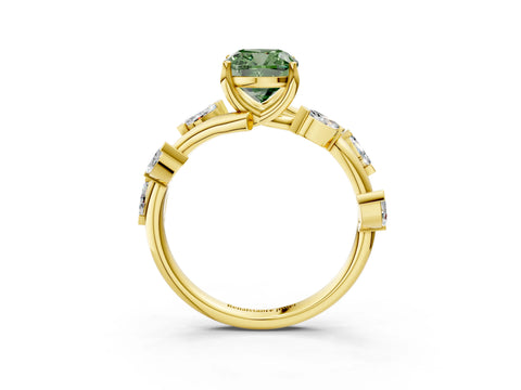 Yellow gold Fancy Green Cushion Cut Solitaire Twisted Band Marquise Accent Prong Setting Ring_3