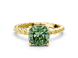 Yellow gold Fancy Green Cushion  Cut Solitaire Twisted Band with Four-Prong Setting_71