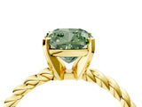 Yellow gold Fancy Green Cushion  Cut Solitaire Twisted Band with Four-Prong Setting_75