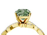 Yellow gold Fancy Green Cushion Cut Solitaire Twisted Pave Band with Four-Prong Setting_7