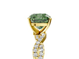 Yellow gold Fancy Green Cushion Cut Solitaire Twisted Pave Band with Four-Prong Setting_8