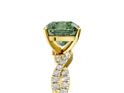 Yellow gold Fancy Green Cushion Cut Solitaire Twisted Pave Band with Four-Prong Setting_8