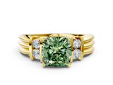 Yellow gold Fancy Green Cushion  Cut Three-Stone Channel Set Ring with Bar Prongs_48