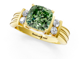 Yellow gold Fancy Green Cushion  Cut Three-Stone Channel Set Ring with Bar Prongs_49