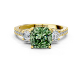Yellow gold Fancy Green Cushion  Cut Three-Stone Diamond Pavé Band with Prong Setting_17