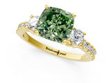 Yellow gold Fancy Green Cushion  Cut Three-Stone Diamond Pavé Band with Prong Setting_18