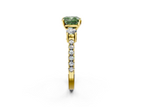 Yellow gold Fancy Green Cushion  Cut Three-Stone Diamond Pavé Band with Prong Setting_19