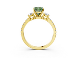 Yellow gold Fancy Green Cushion  Cut Three-Stone Diamond Pavé Band with Prong Setting_20