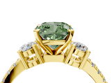 Yellow gold Fancy Green Cushion  Cut Three-Stone Diamond Pavé Band with Prong Setting_21