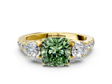 Yellow gold Fancy Green Cushion  Cut Three-Stone Diamond Pave Band with Prong Setting_31