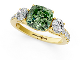Yellow gold Fancy Green Cushion  Cut Three-Stone Diamond Pave Band with Prong Setting_32