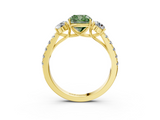 Yellow gold Fancy Green Cushion  Cut Three-Stone Diamond Pave Band with Prong Setting_34