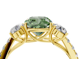 Yellow gold Fancy Green Cushion  Cut Three-Stone Diamond Pave Band with Prong Setting_35