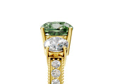 Yellow gold Fancy Green Cushion Cut Three-Stone Diamond Ring with Pavé Band and Four-Prong Setting_5