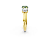 Yellow gold Fancy Green Cushion Cut Three-Stone Diamond Ring with Prong Setting on a Classic Band_14