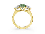 Yellow gold Fancy Green Cushion Cut Three-Stone Diamond Ring with Prong Setting on a Classic Band_15