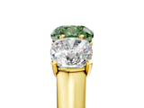 Yellow gold Fancy Green Cushion Cut Three-Stone Diamond Ring with Prong Setting on a Classic Band_17