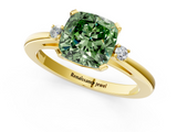 Yellow gold Fancy Green Cushion  Cut Three-Stone Solitaire Ring with Round Accent Diamonds and Four-Prong Setting_21