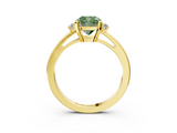 Yellow gold Fancy Green Cushion  Cut Three-Stone Solitaire Ring with Round Accent Diamonds and Four-Prong Setting_23
