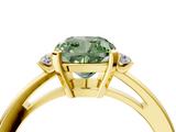 Yellow gold Fancy Green Cushion  Cut Three-Stone Solitaire Ring with Round Accent Diamonds and Four-Prong Setting_24