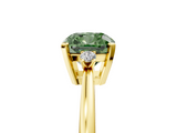 Yellow gold Fancy Green Cushion  Cut Three-Stone Solitaire Ring with Round Accent Diamonds and Four-Prong Setting_25