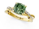 Yellow gold Fancy Green Cushion  Cut Twist Band Solitaire Diamond Ring with Pavé Setting_4