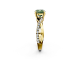 Yellow gold Fancy Green Cushion  Cut Twist Band Solitaire Diamond Ring with Pavé Setting_5