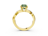 Yellow gold Fancy Green Cushion  Cut Twist Band Solitaire Diamond Ring with Pavé Setting_6