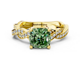 Yellow gold Fancy Green Cushion  Cut Twisted Pavé Band Solitaire Ring with Four-Prong Setting_55