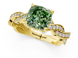 Yellow gold Fancy Green Cushion  Cut Twisted Pavé Band Solitaire Ring with Four-Prong Setting_56
