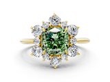 Yellow gold Fancy Green Cushion  Diamond Cluster Halo Ring with Solitaire Band and Four-Prong Setting_20