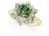 Yellow gold Fancy Green Cushion  Diamond Cluster Halo Ring with Solitaire Band and Four-Prong Setting_21