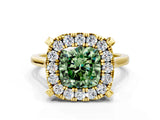 Yellow gold Fancy Green Cushion  Diamond Cluster Halo Solitaire with Four-Prong Setting_111